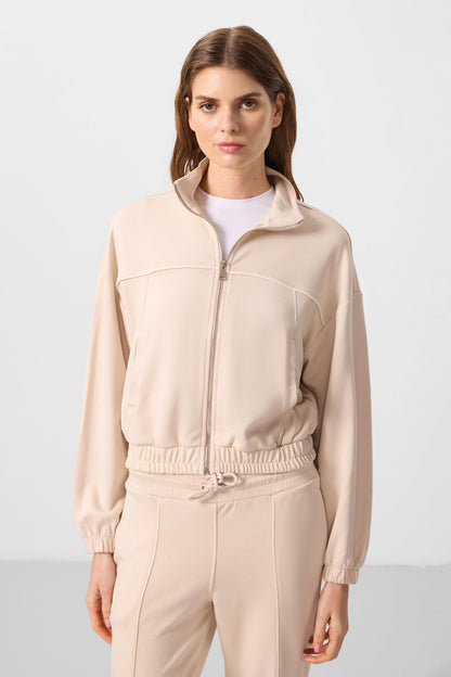 Soft Woven High Collar Oversize Elastane Women's Tracksuit Set - 95349