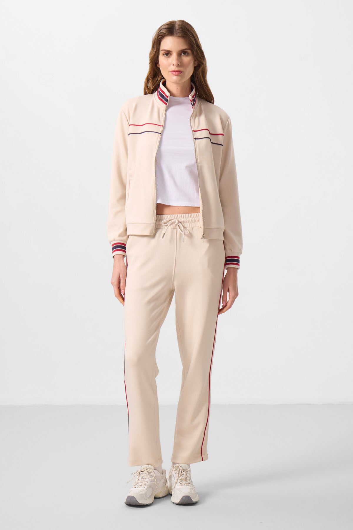 Soft Touch Knitted High Collar Oversize Women's Tracksuit Set - 95350