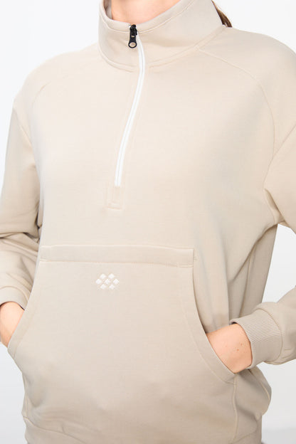 Compact White Cotton Thick Smooth Textured Stand Collar Oversize Fit Women's Tracksuit Set - 95342