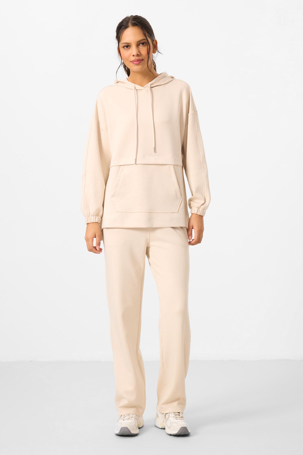 Soft Woven Hooded Oversize Women's Tracksuit Tunic Set - 95348