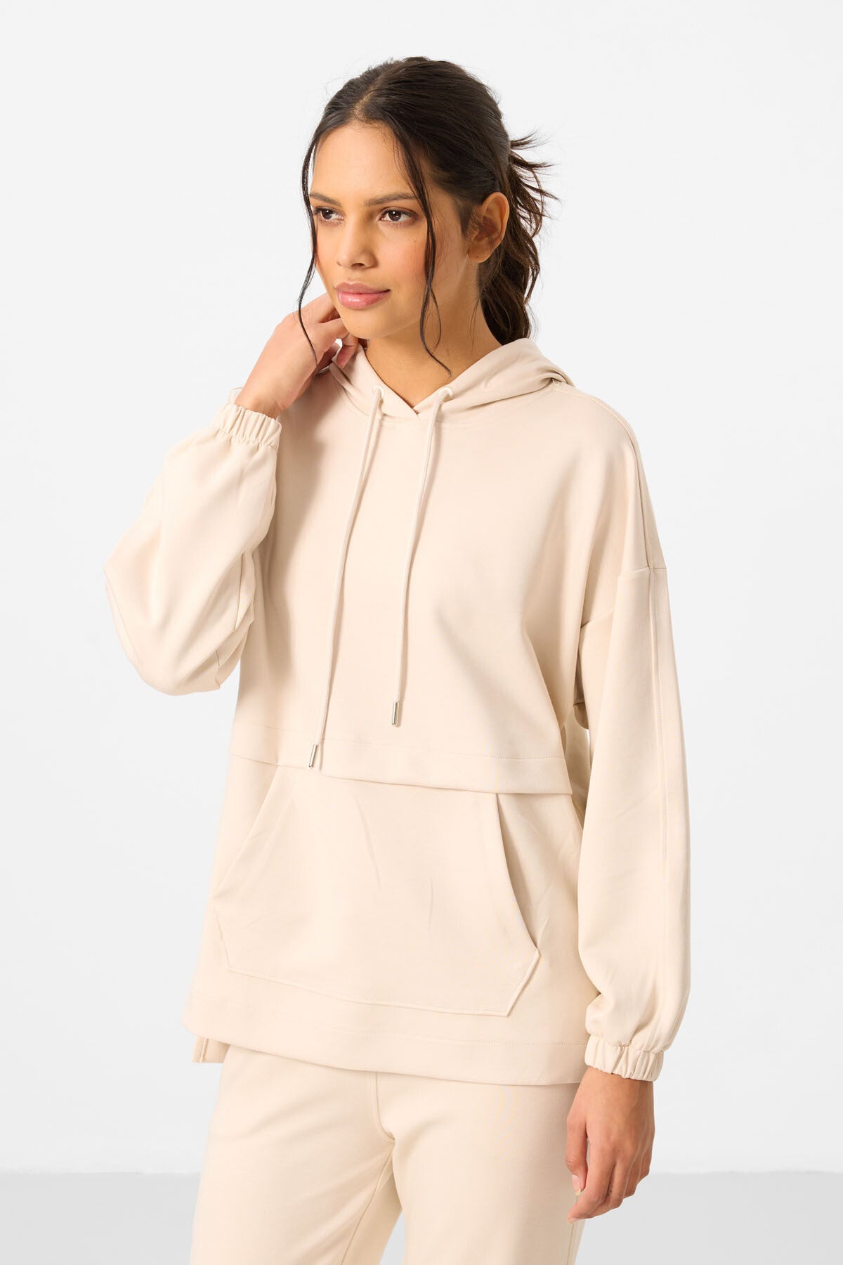 Soft Woven Hooded Oversize Women's Tracksuit Tunic Set - 95348