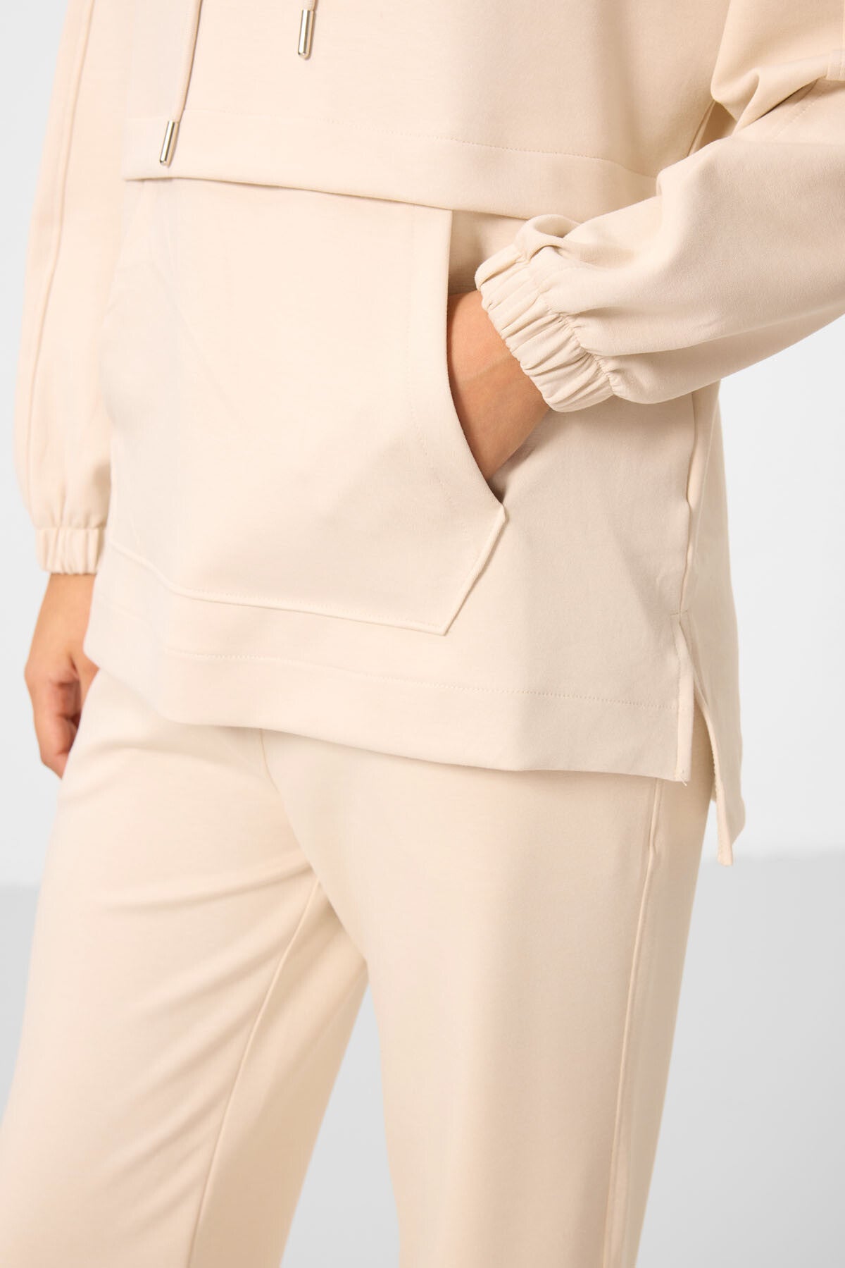 Soft Woven Hooded Oversize Women's Tracksuit Tunic Set - 95348
