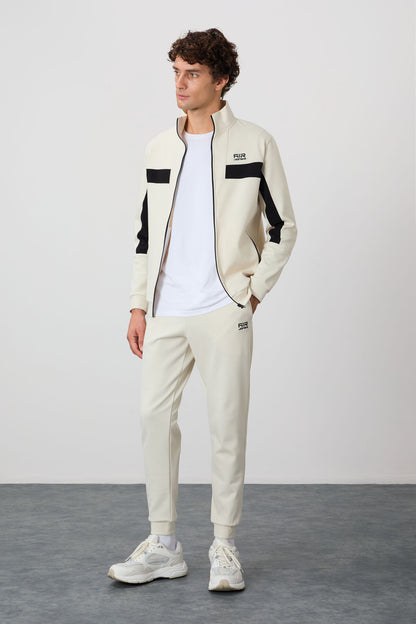 Textured Surface Standard Fit Embroidered Men's Tracksuit Set - 85248