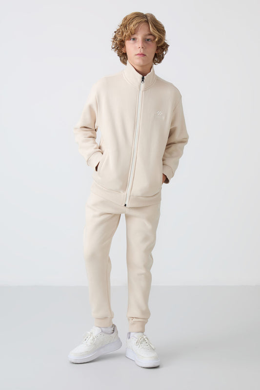 Cotton Thick Inner Fleece Soft Textured Standard Fit Embroidered Boys Tracksuit Set - 11256