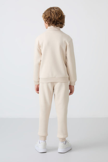 Cotton Thick Inner Fleece Soft Textured Standard Fit Embroidered Boys Tracksuit Set - 11256
