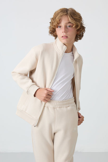 Cotton Thick Inner Fleece Soft Textured Standard Fit Embroidered Boys Tracksuit Set - 11256