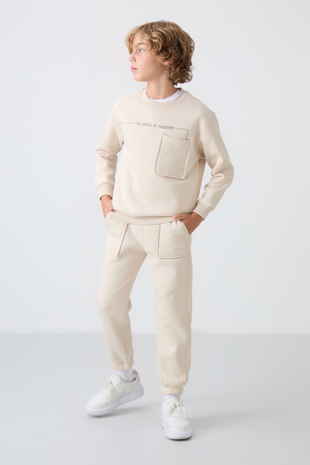 Cotton Thick Fleece-Lined Soft Textured Standard Fit Printed Boys' Tracksuit Set - 11257
