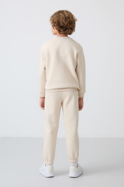 Cotton Thick Fleece-Lined Soft Textured Standard Fit Printed Boys' Tracksuit Set - 11257