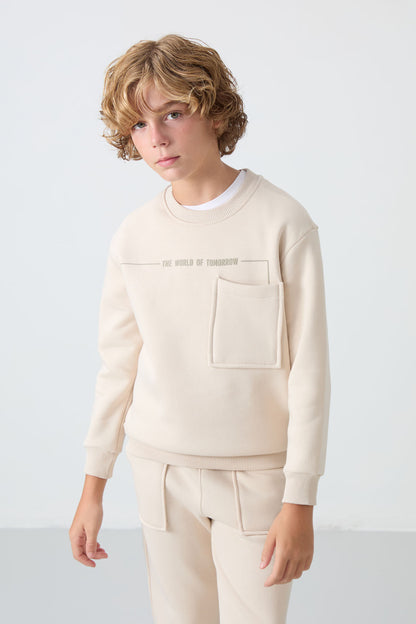 Cotton Thick Fleece-Lined Soft Textured Standard Fit Printed Boys' Tracksuit Set - 11257
