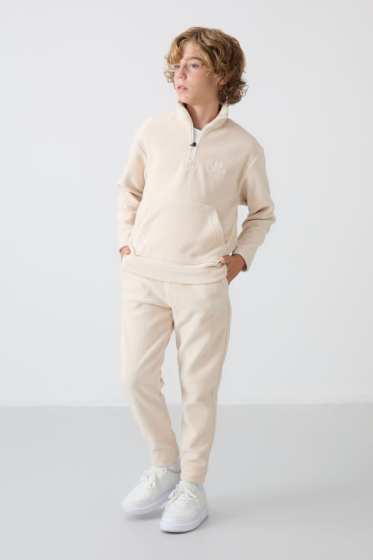 Thick Soft Textured Standard Fit Embroidered Fleece Boys' Tracksuit Set - 11218
