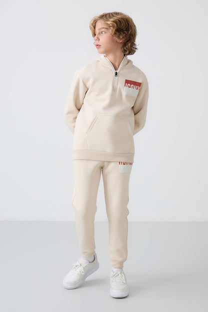 Cotton Thick Inner Fluffy Soft Textured Standard Fit Printed Boys' Tracksuit Set - 11246