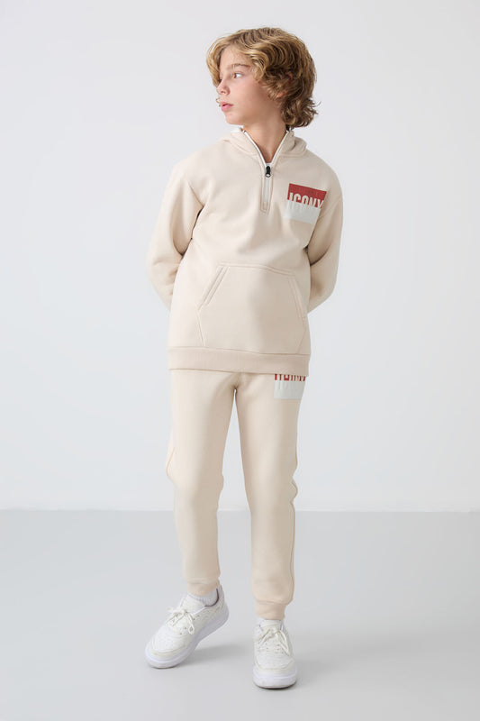 Cotton Thick Inner Fluffy Soft Textured Standard Fit Printed Boys' Tracksuit Set - 11246
