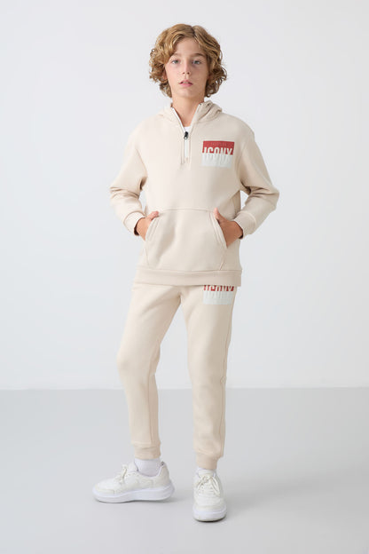 Cotton Thick Inner Fluffy Soft Textured Standard Fit Printed Boys' Tracksuit Set - 11246