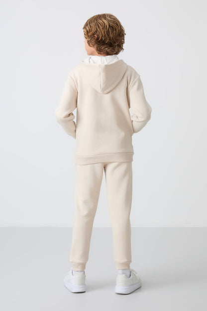 Cotton Thick Inner Fluffy Soft Textured Standard Fit Printed Boys' Tracksuit Set - 11246