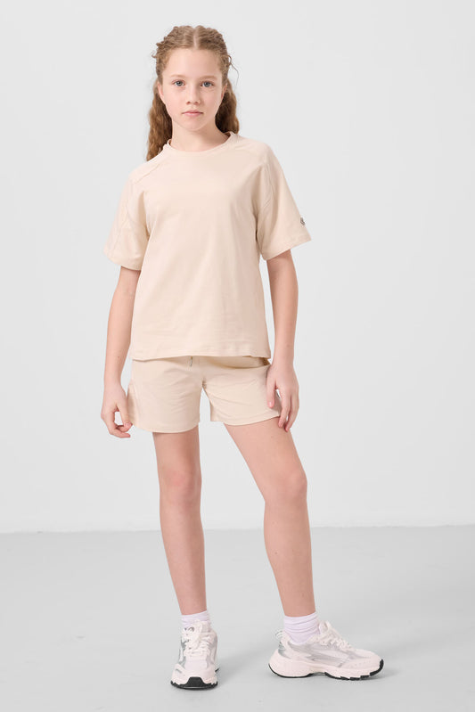 Beige cotton soft-weave Standard Fit Basic Girls Shorts Set - 75184
