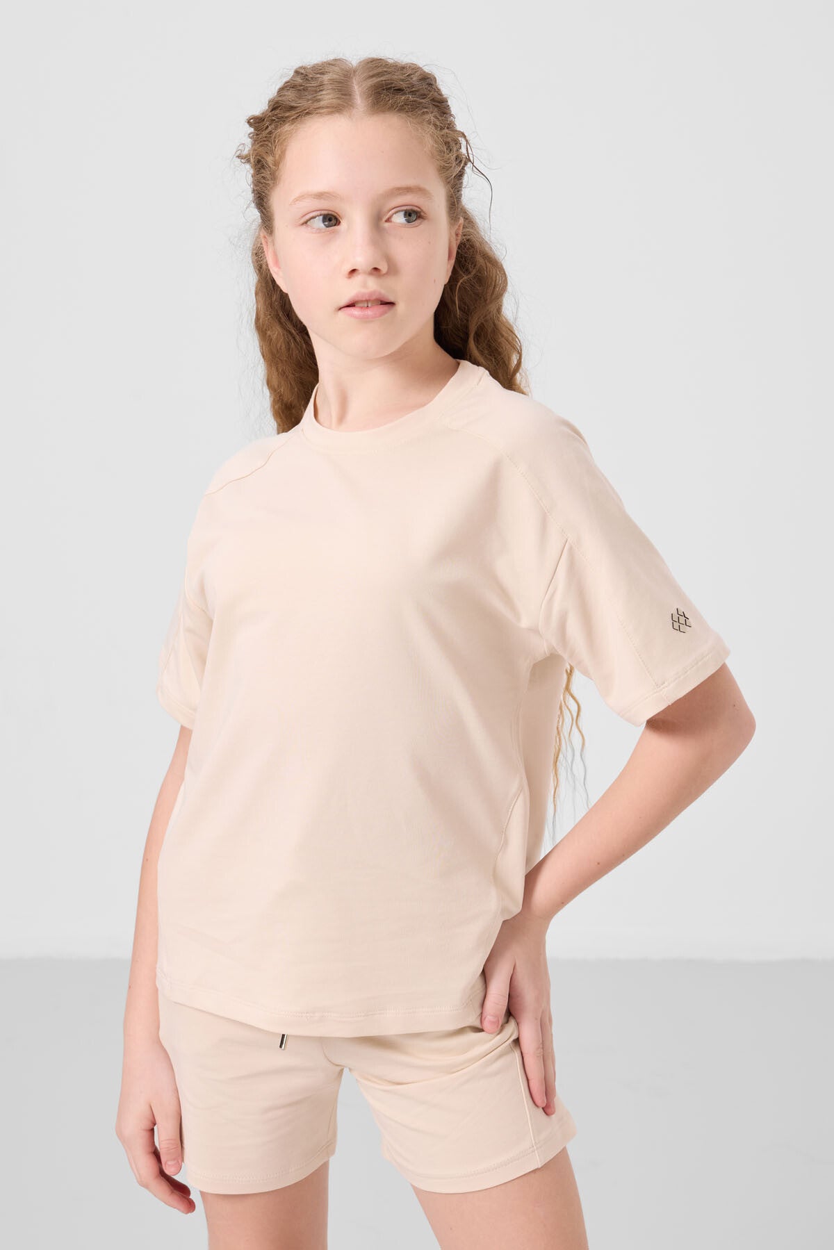 Beige cotton soft-weave Standard Fit Basic Girls Shorts Set - 75184