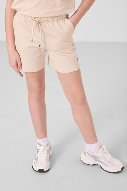 Beige cotton soft-weave Standard Fit Basic Girls Shorts Set - 75184