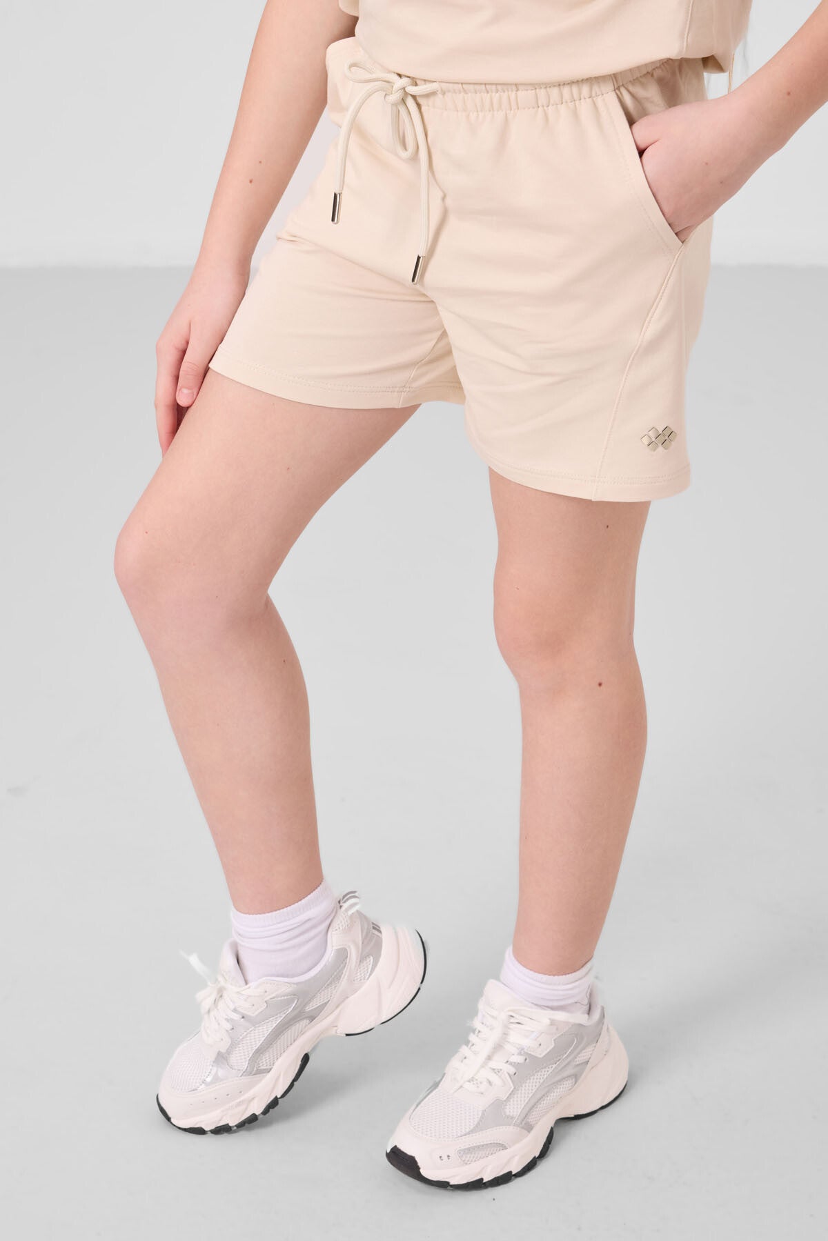 Beige cotton soft-weave Standard Fit Basic Girls Shorts Set - 75184
