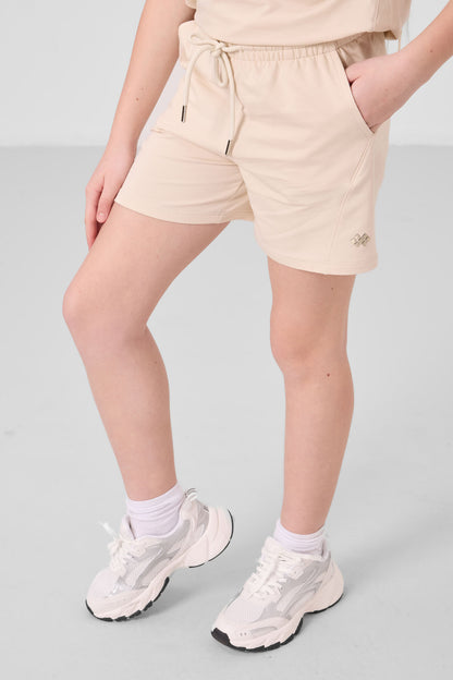 Beige cotton soft-weave Standard Fit Basic Girls Shorts Set - 75184