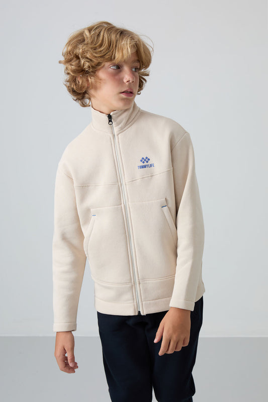 Cotton Thick Inner Fleece Soft Textured Standard Fit Embroidered Boys' Sweatshirt - 11245