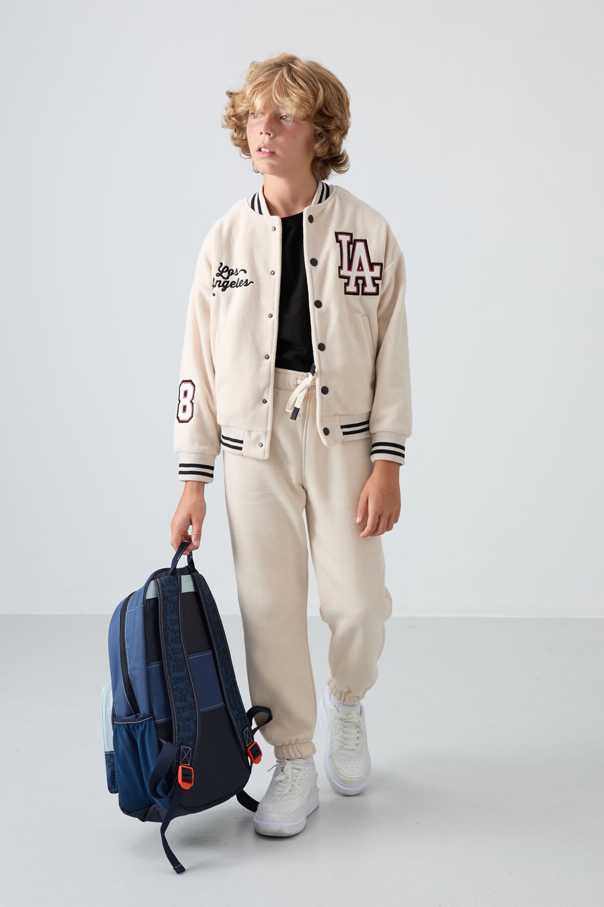 Thick, Soft Textured Standard Fit Embroidered Fleece Boys' College Jacket - 11227