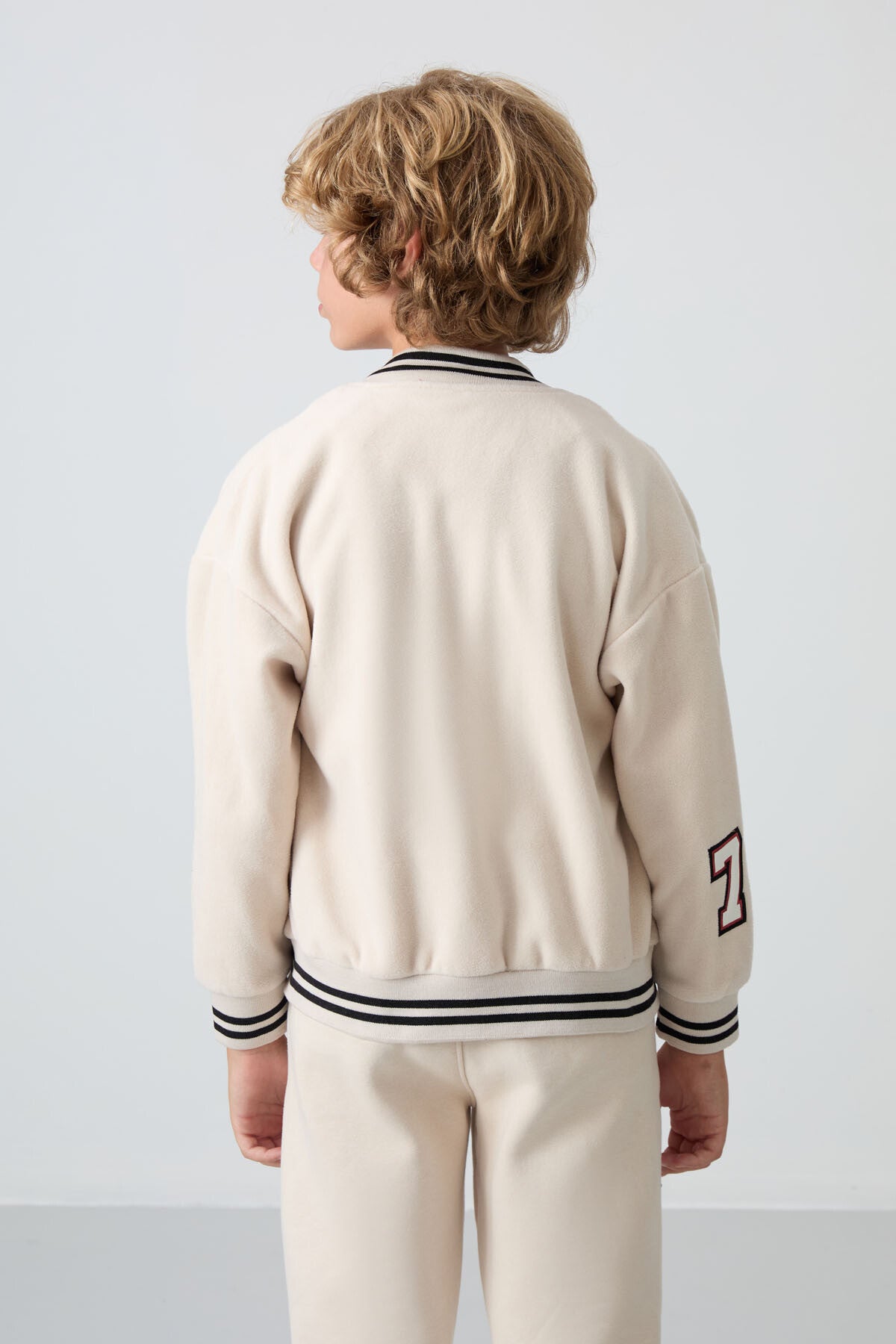 Thick, Soft Textured Standard Fit Embroidered Fleece Boys' College Jacket - 11227