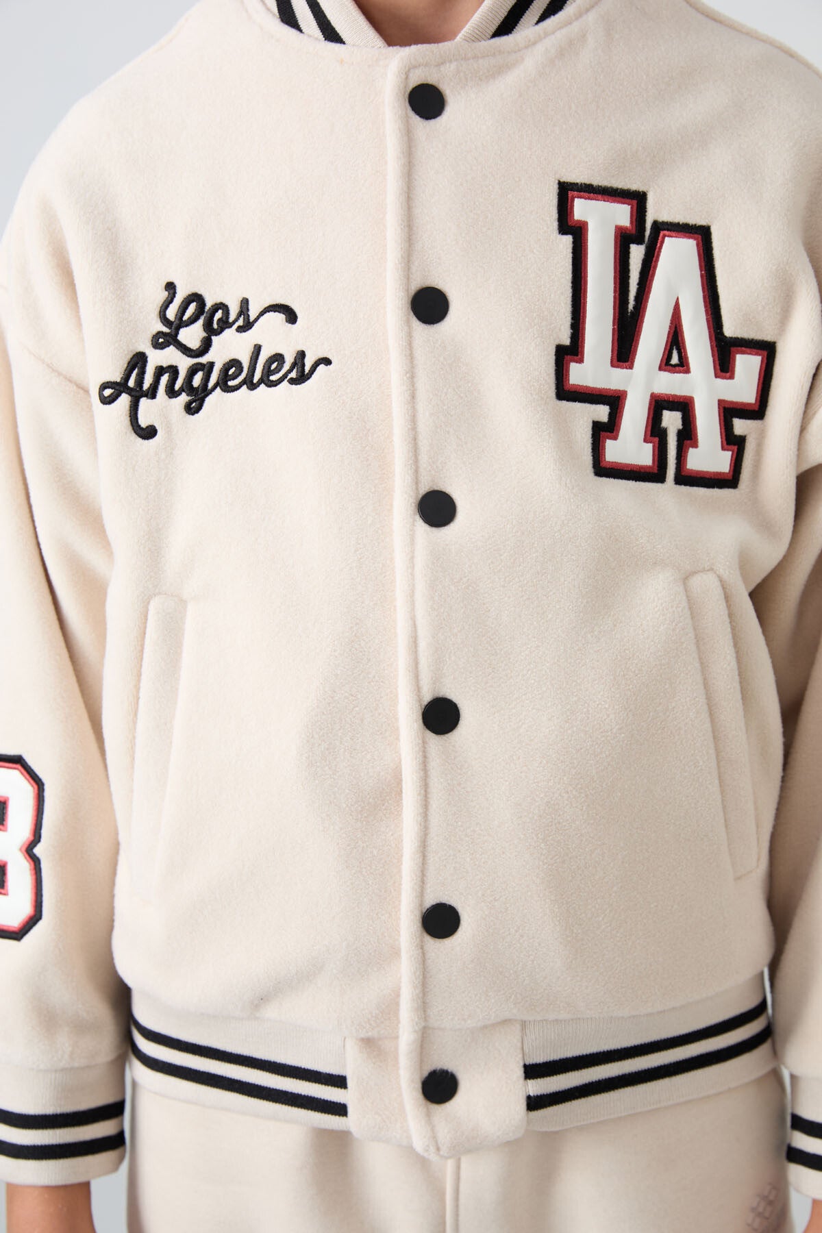 Thick, Soft Textured Standard Fit Embroidered Fleece Boys' College Jacket - 11227