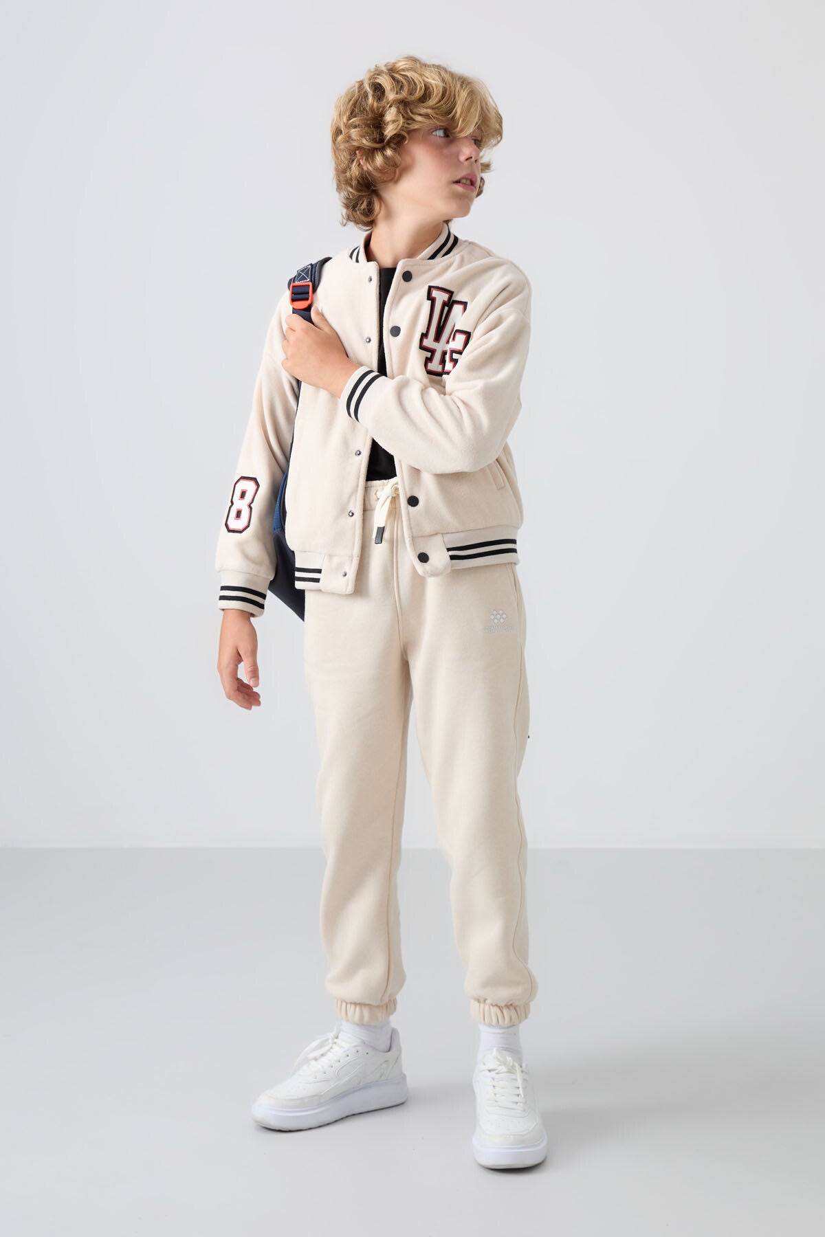 Thick, Soft Textured Standard Fit Embroidered Fleece Boys' College Jacket - 11227
