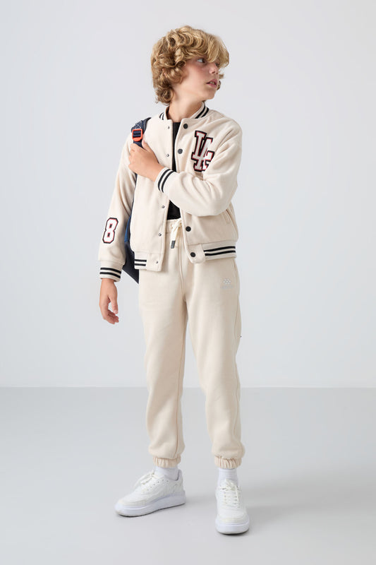 Thick, Soft Textured Standard Fit Embroidered Fleece Boys' College Jacket - 11227