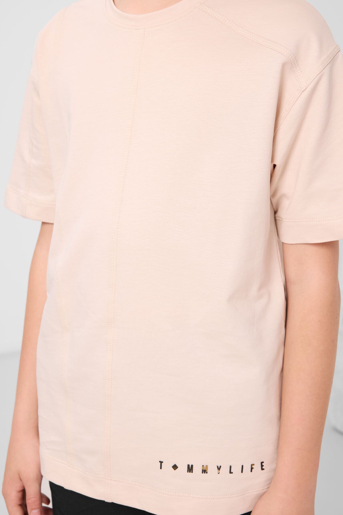 Beige cotton oversized basic boy's T-shirt - 11297
