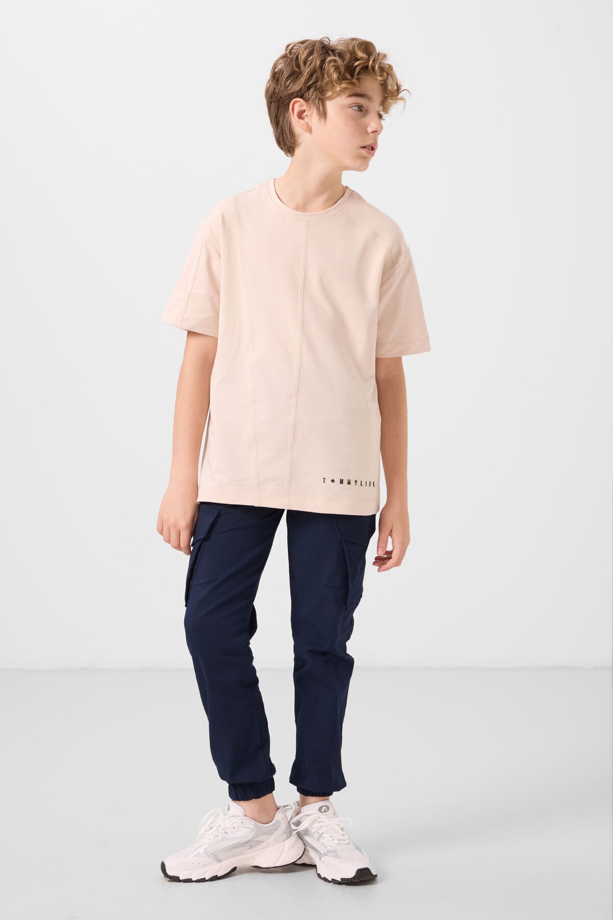 Beige cotton oversized basic boy's T-shirt - 11297