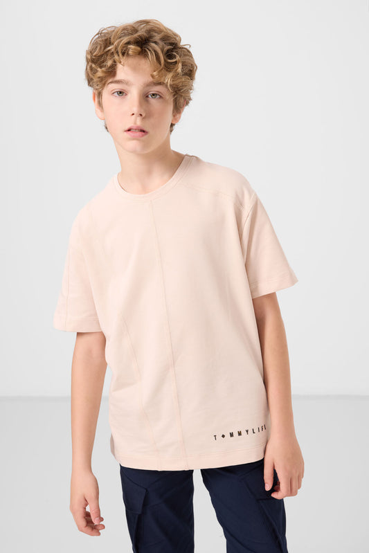 Beige cotton oversized basic boy's T-shirt - 11297