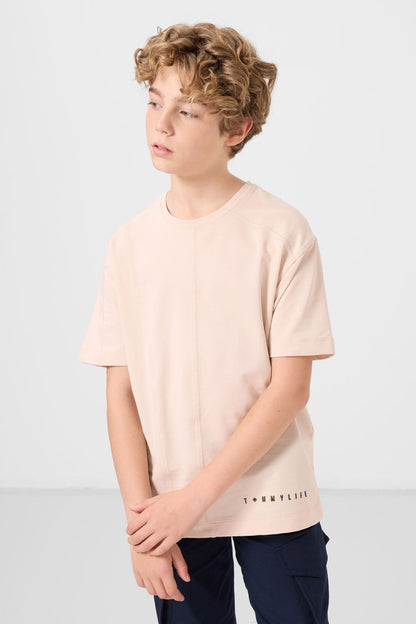 Beige cotton oversized basic boy's T-shirt - 11297