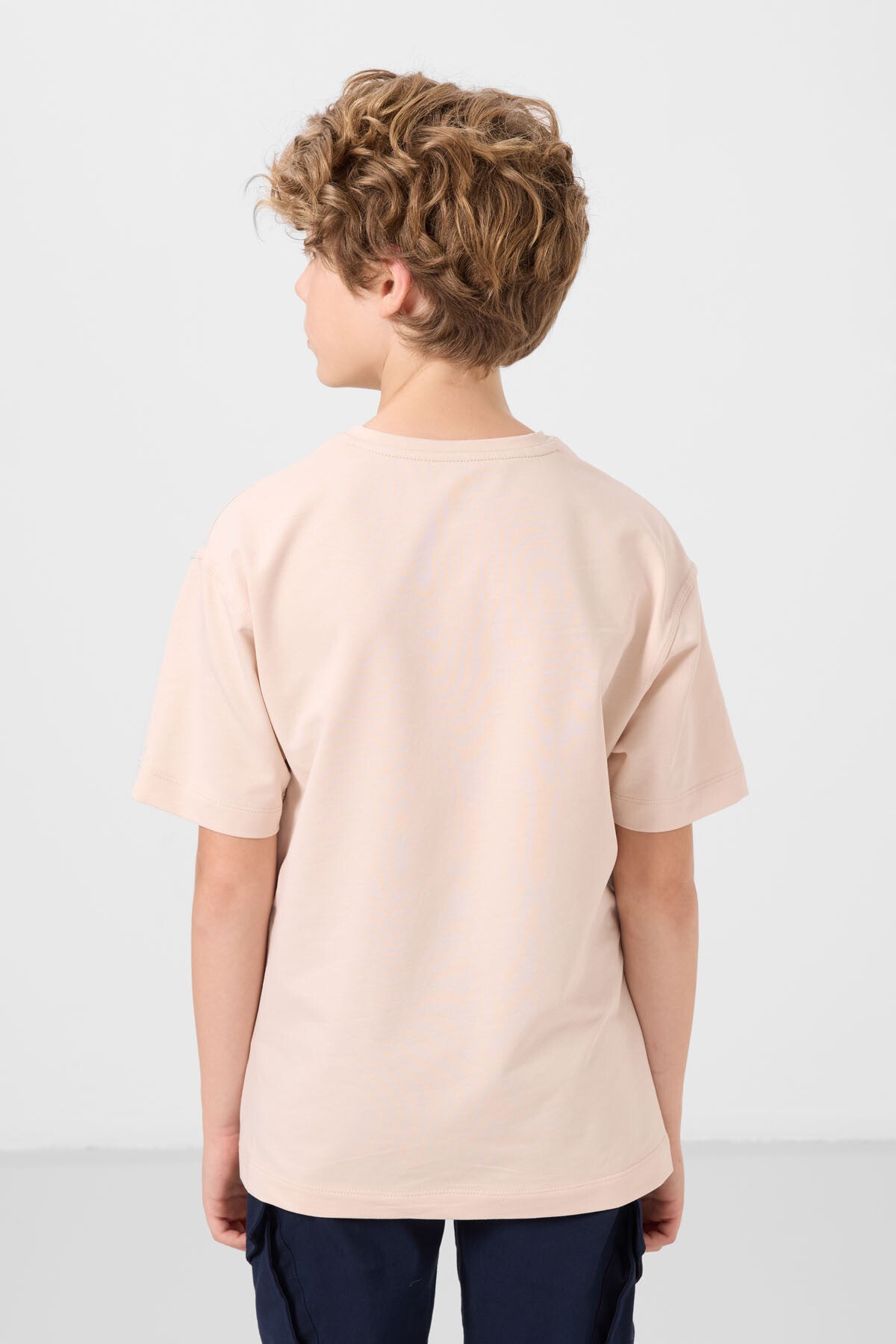 Beige cotton oversized basic boy's T-shirt - 11297