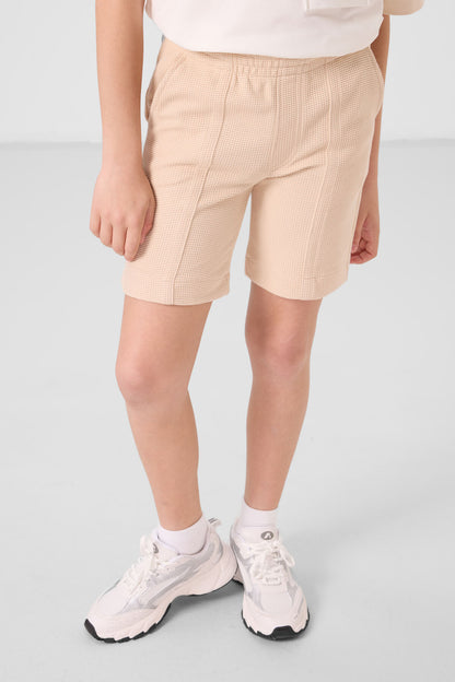 Beige cotton soft woven Standard Fit Basic Shorts - 11289