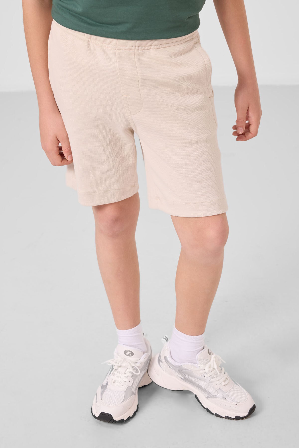 Beige Cotton soft woven Standard Fit Basic Shorts - 11293