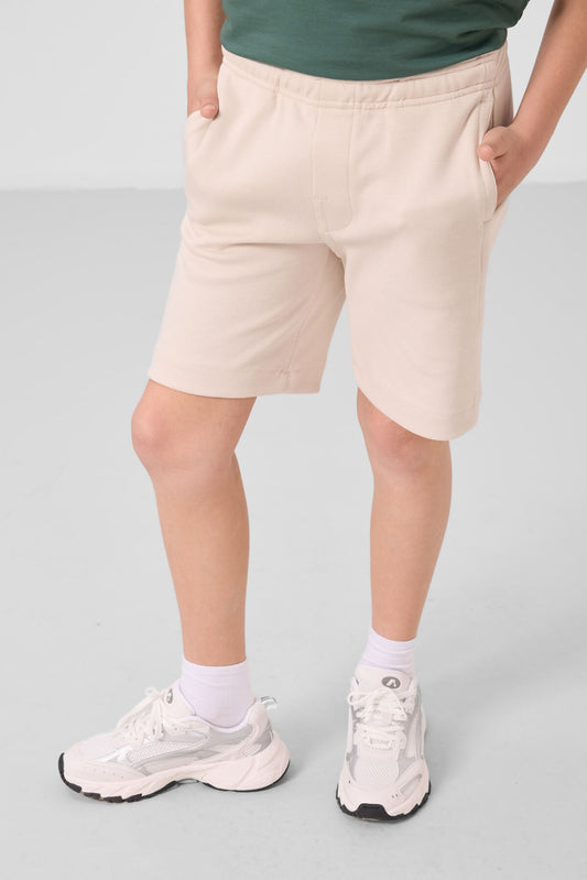 Beige Cotton soft woven Standard Fit Basic Shorts - 11293