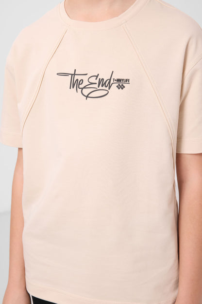 Beige cotton soft-weave oversize printed T-Shirt - 11285