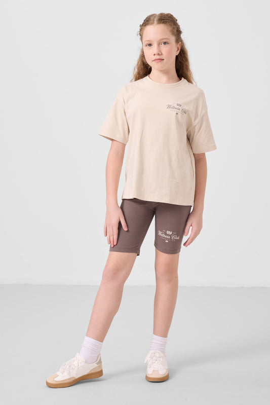 Beige-brown cotton O Collar Standard Fit Printed Girls Tights Set - 75190