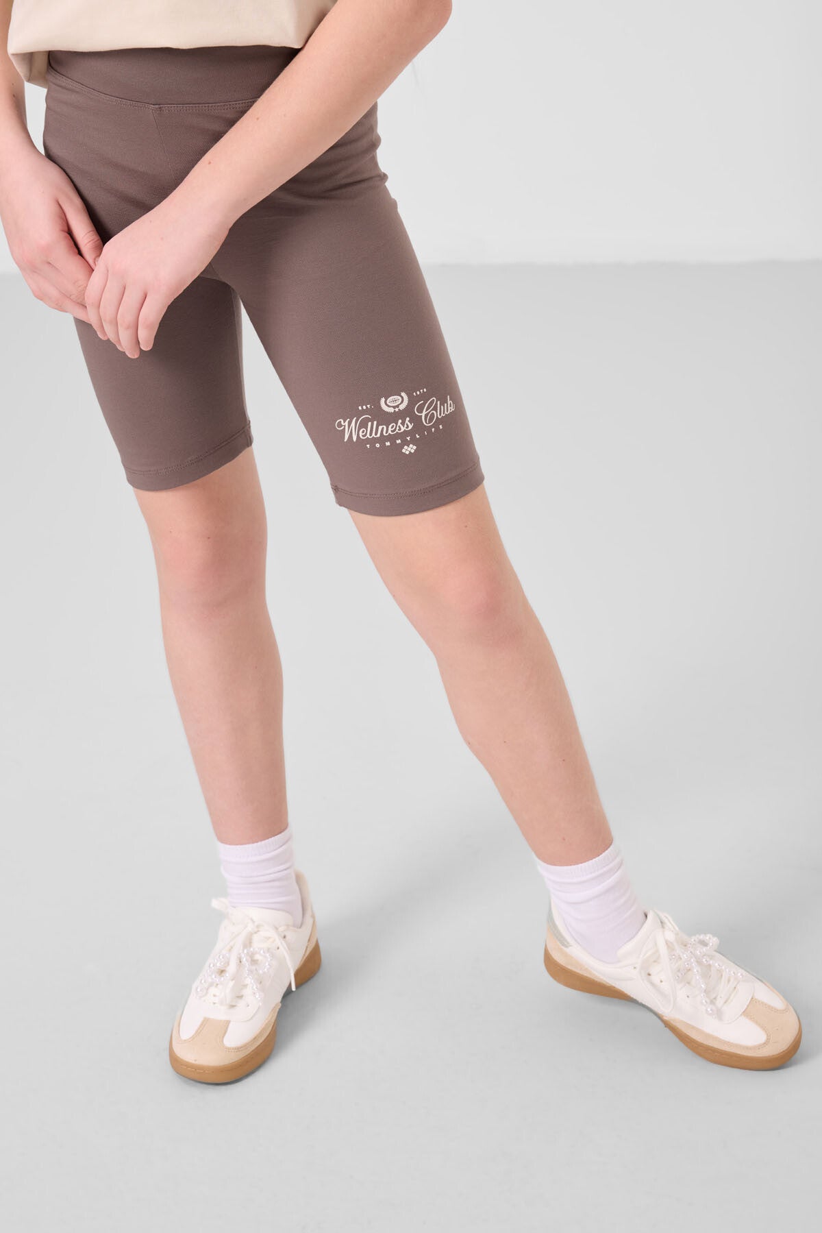 Beige-brown cotton O Collar Standard Fit Printed Girls Tights Set - 75190