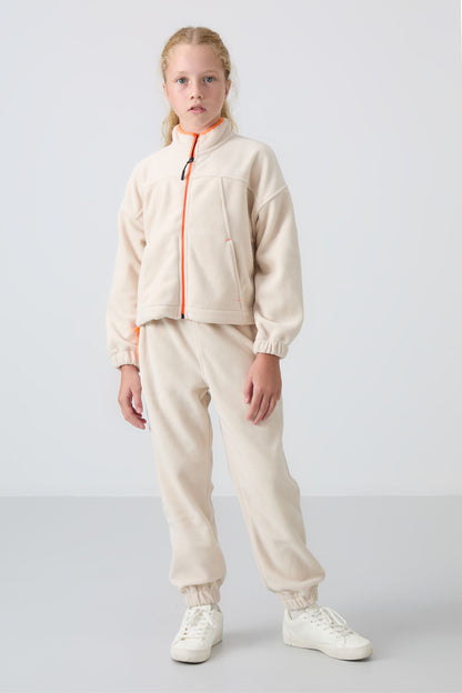 Thick Soft Textured Standard Fit Embroidered Fleece Girls' Sweatshirt - 75157