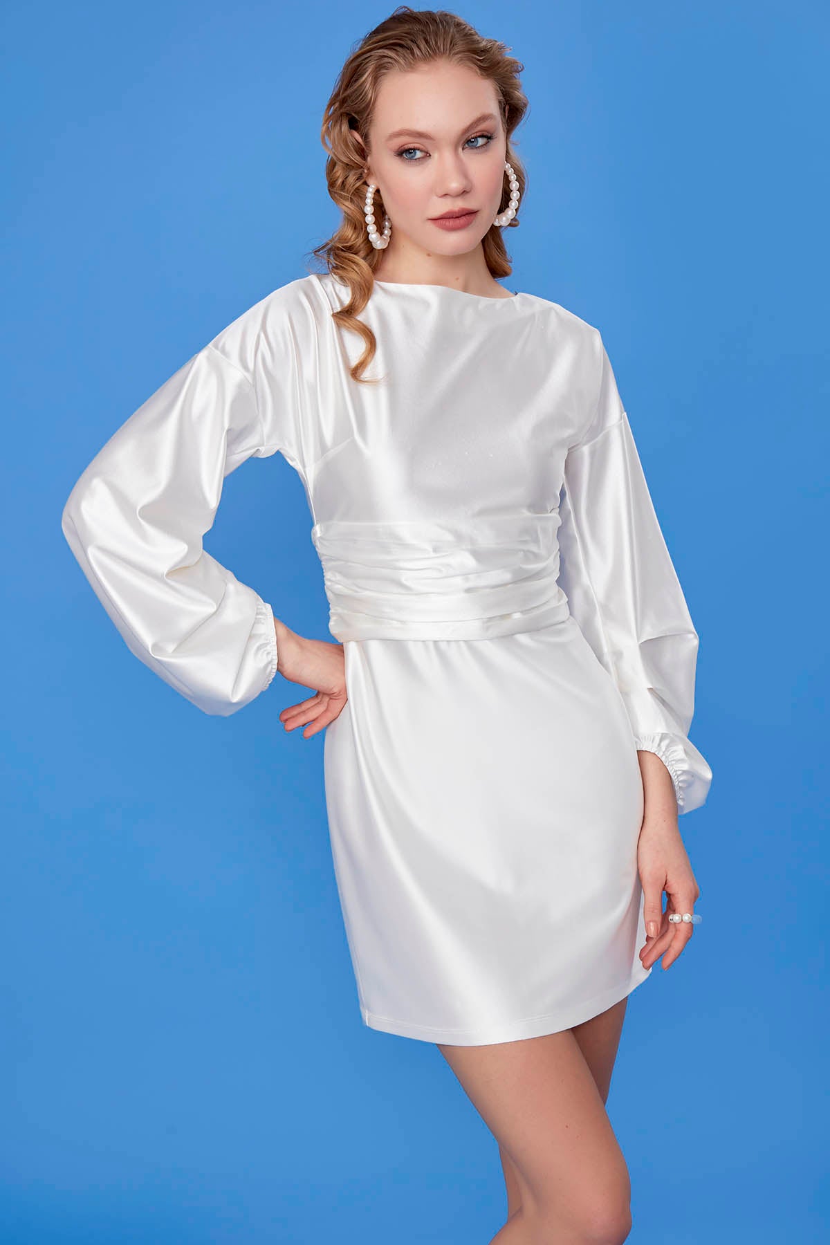 SATIN DRESS WITH PLAID WAIST