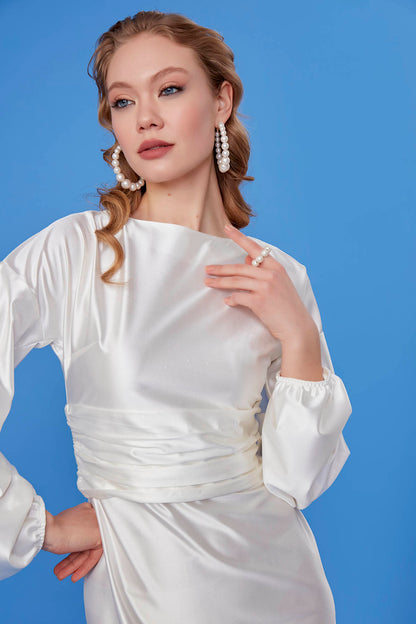 SATIN DRESS WITH PLAID WAIST