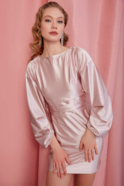 SATIN DRESS WITH PLAID WAIST