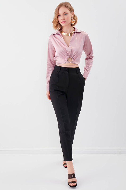 WAIST-PARTED CROP SATEN BLOUSE