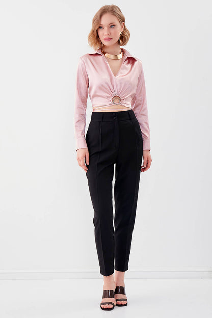 WAIST-PARTED CROP SATEN BLOUSE