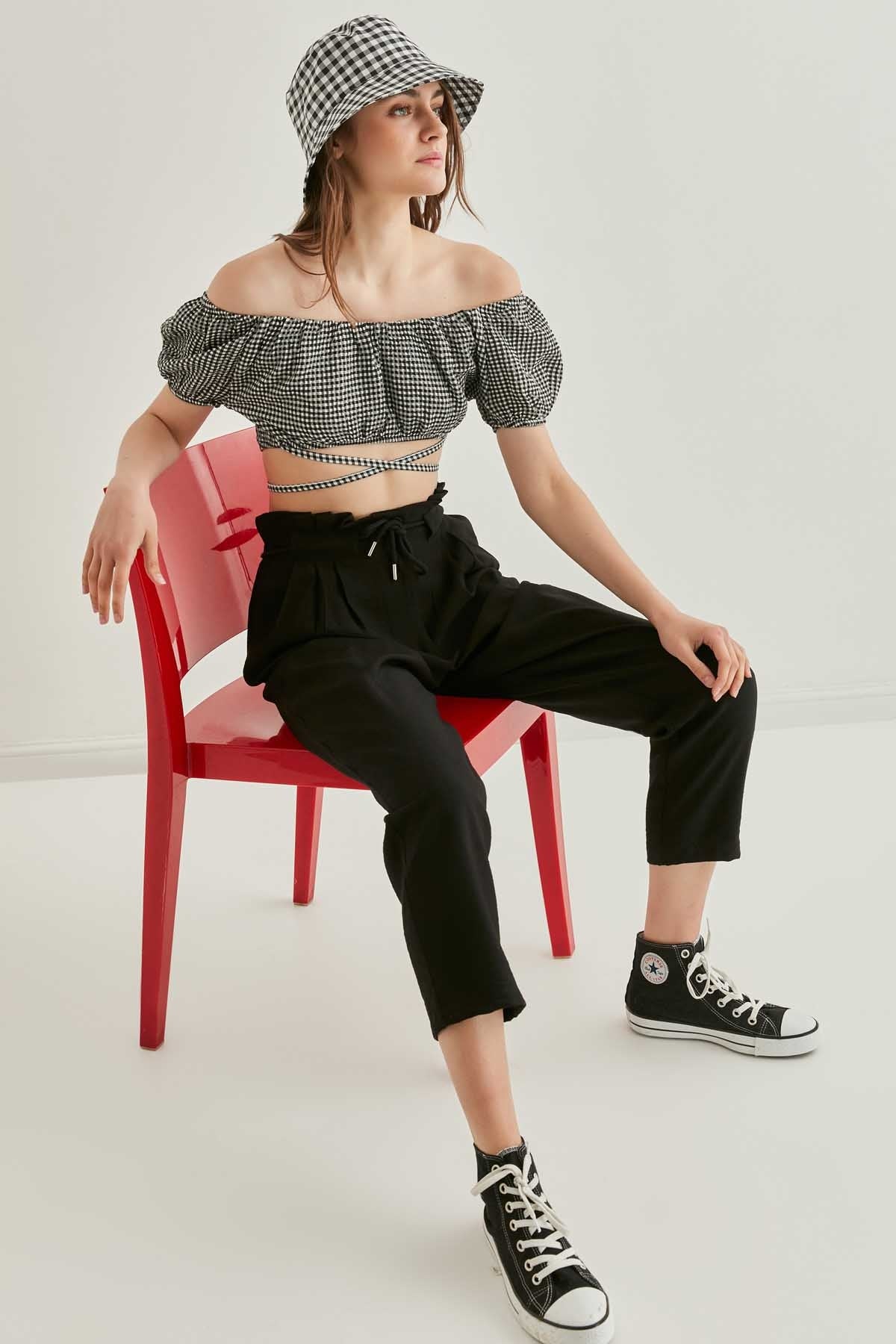 WAIST LACED MINI BLOUSE