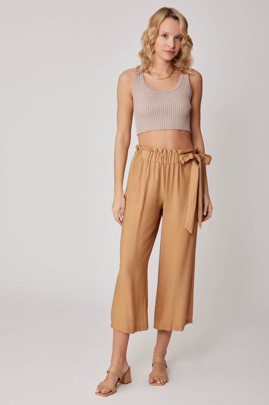SIDE-BOW BELT WIDE-LEG CROP TROUSERS