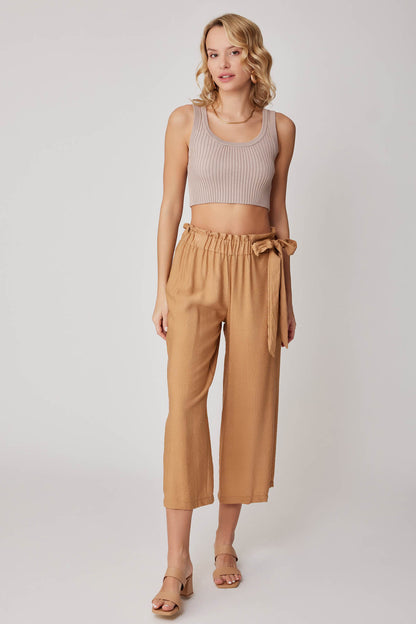 SIDE-BOW BELT WIDE-LEG CROP TROUSERS