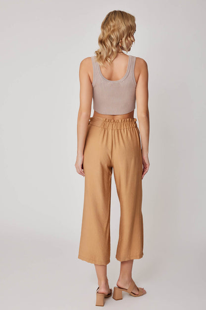 SIDE-BOW BELT WIDE-LEG CROP TROUSERS